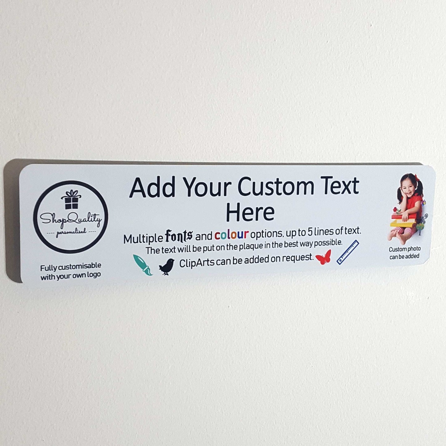 Full Customisable White Metal Plaque - Text + Pictures (20x5 cm, 7.8x2 inches) - shopquality4u