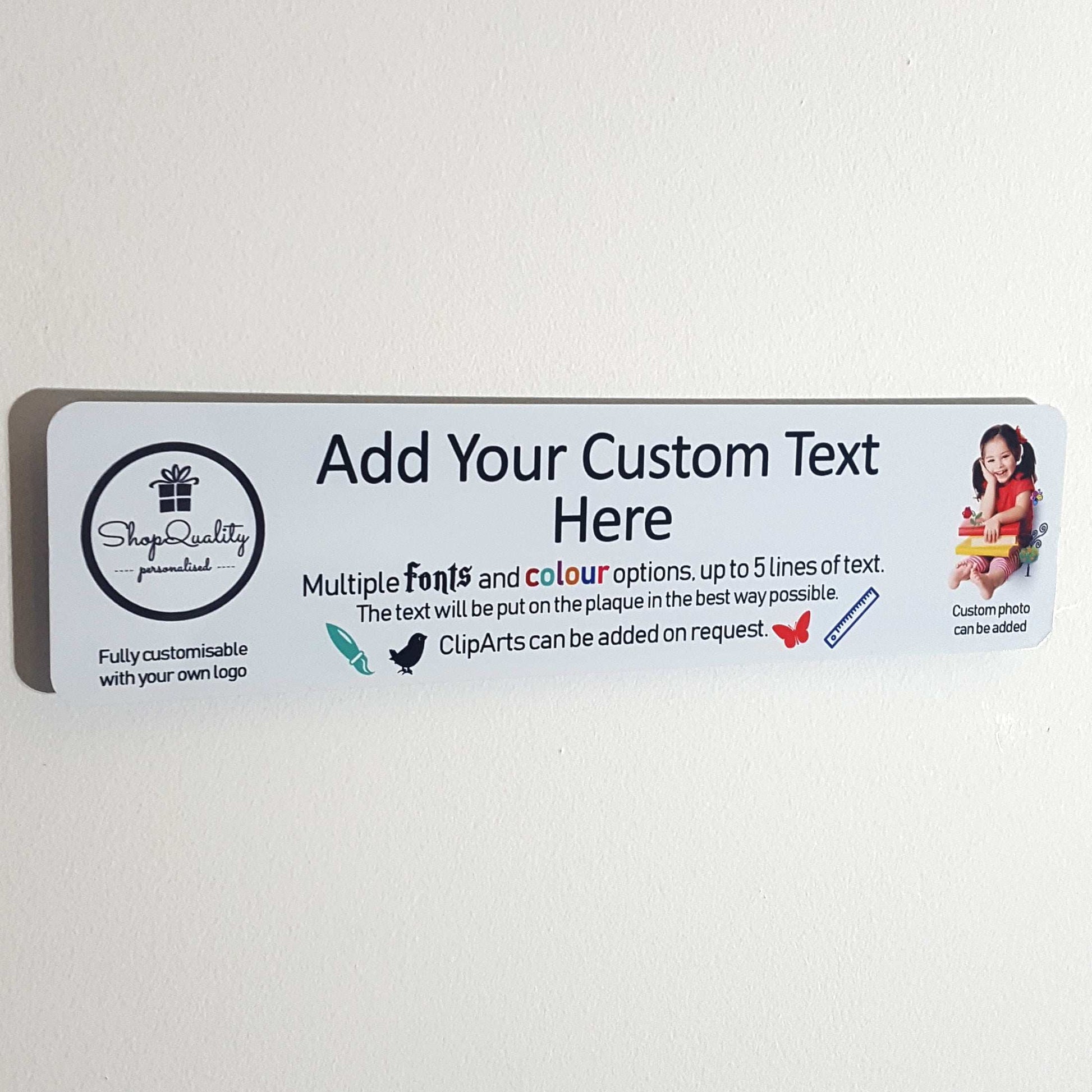 Full Customisable White Metal Plaque - Text + Pictures (20x5 cm, 7.8x2 inches) - shopquality4u