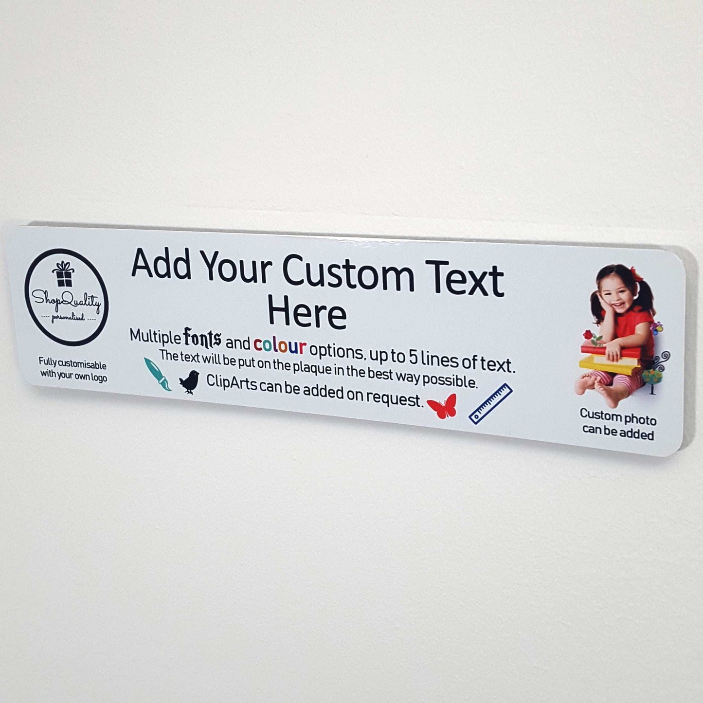 Full Customisable White Metal Plaque - Text + Pictures (20x5 cm, 7.8x2 inches) - shopquality4u