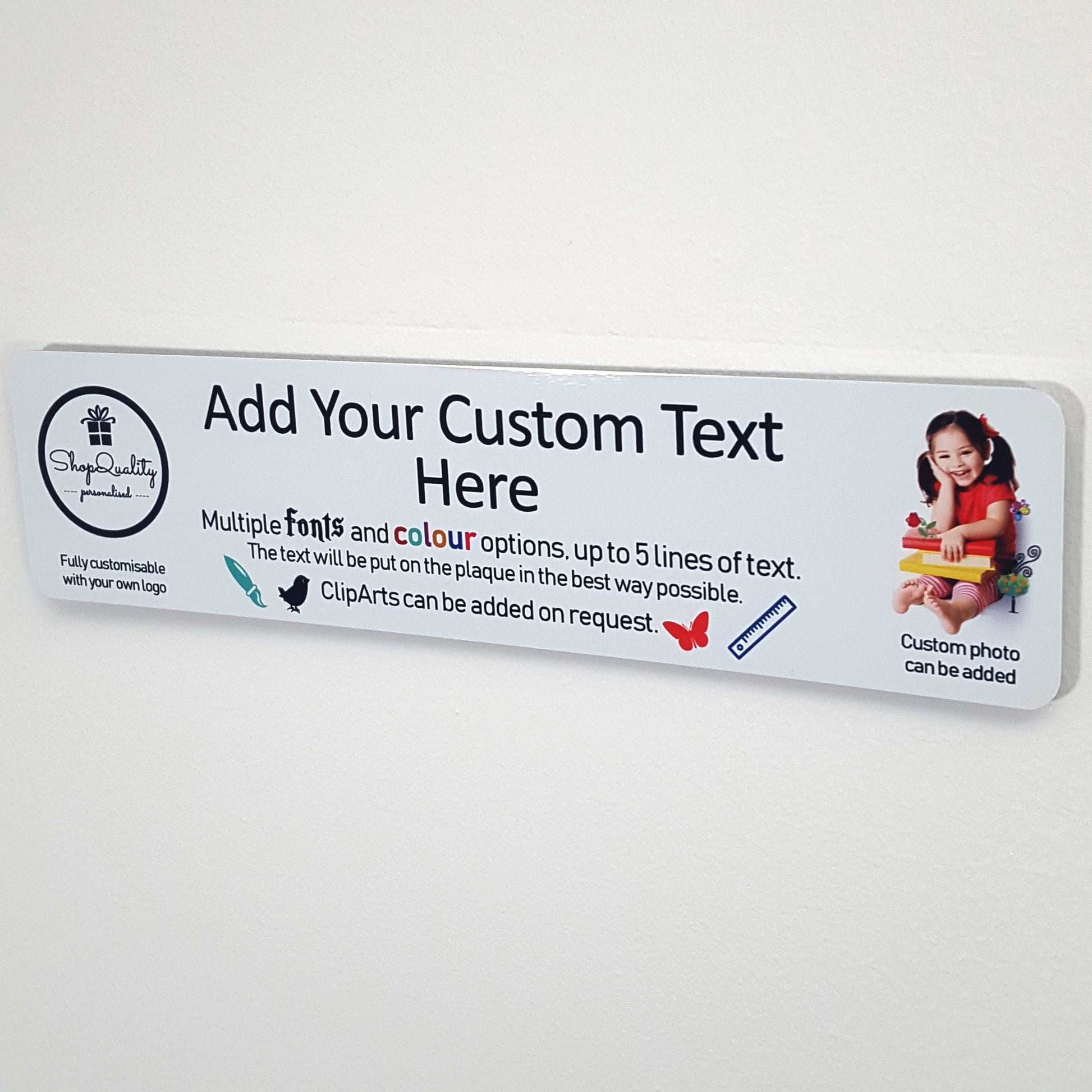 Full Customisable White Metal Plaque - Text + Pictures (20x5 cm, 7.8x2 inches) - shopquality4u