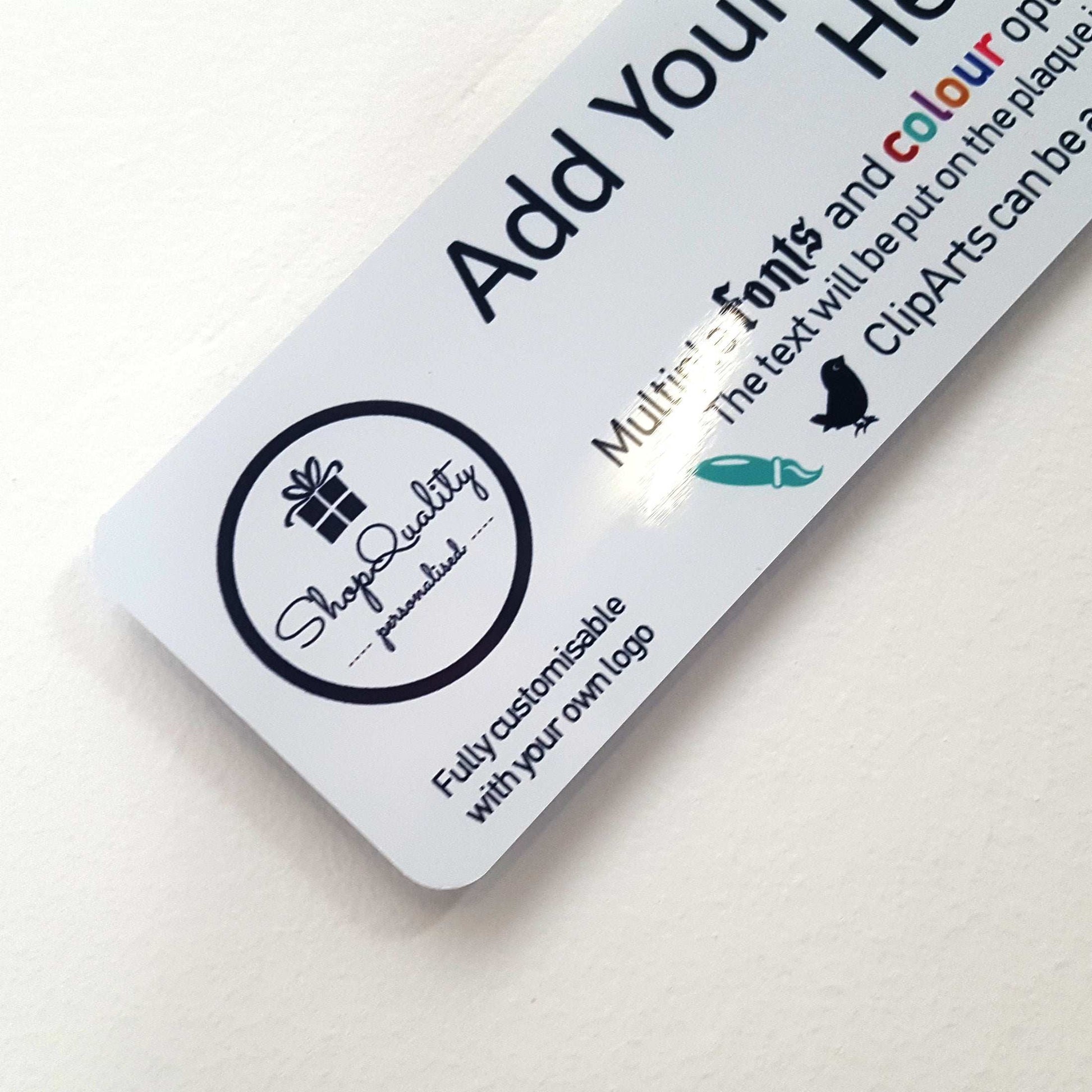 Full Customisable White Metal Plaque - Text + Pictures (20x5 cm, 7.8x2 inches) - shopquality4u