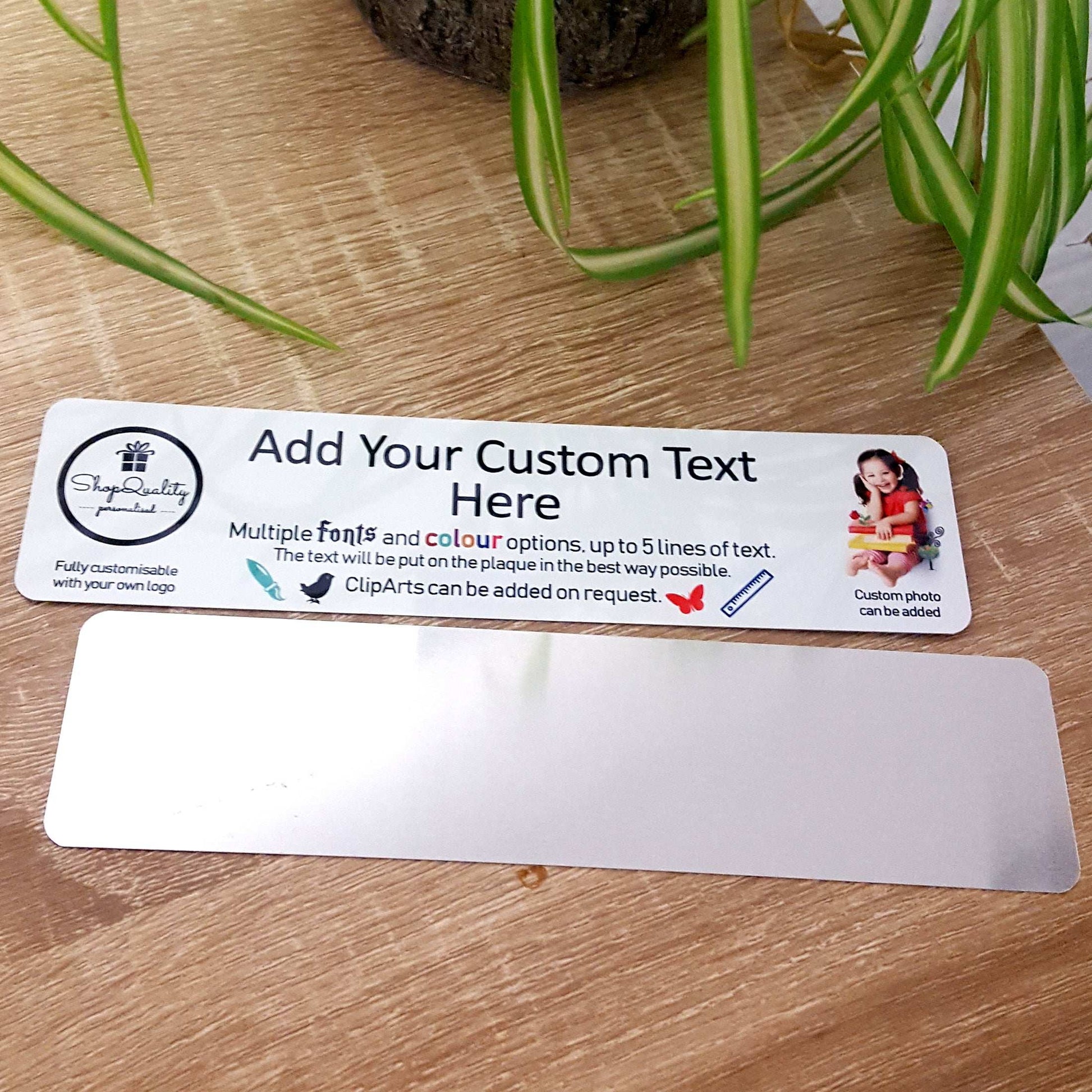 Full Customisable White Metal Plaque - Text + Pictures (20x5 cm, 7.8x2 inches) - shopquality4u