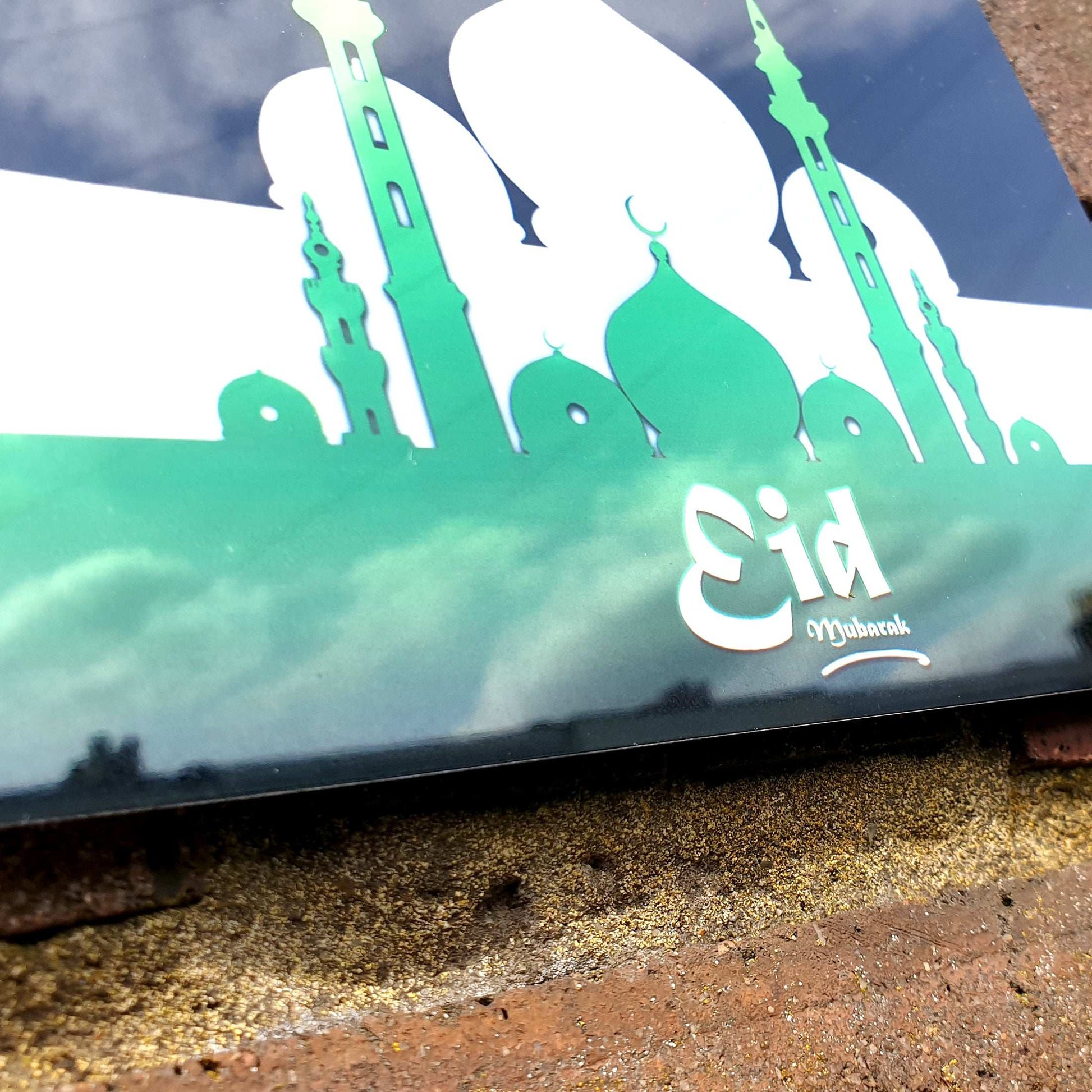 Eid Mubarak Mirror Metal Sign Green and Mirror Mosques - shopquality4u